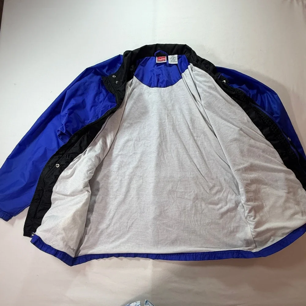 Rawlings Vintage Windbreaker Mens Large Blue Water Repellent Lined Full Zip L